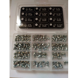 Assortiment de 140 graisseurs hydrauliques droits, coudés 45 ° et 90°