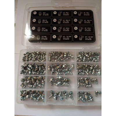 Assortiment de 140 graisseurs hydrauliques droits, coudés 45 ° et 90°